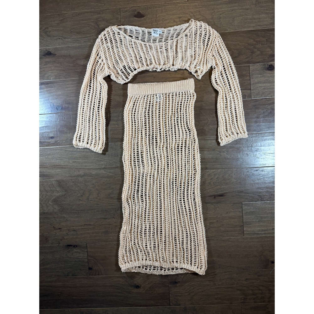 Princess Polly Beige Crochet Two Piece Set‎ Crop Top Midi Skirt XS S US 4